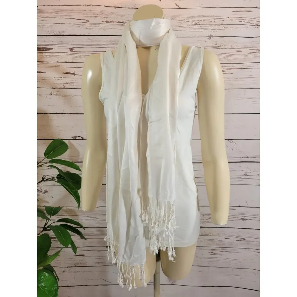 NWT Day Wrap Soft Silky Pashmina Shawl Wrap‎ Ivory w/fringe #1380;